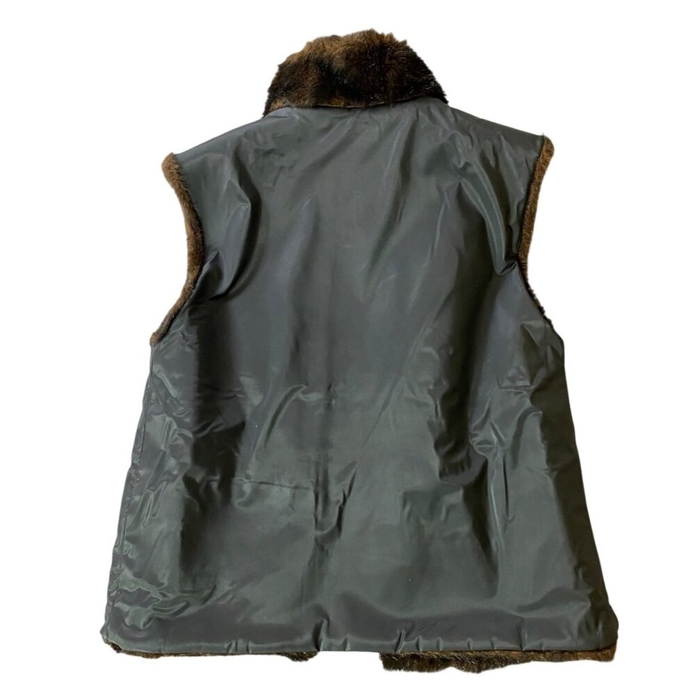 Giacca Reversible Faux Fur Vest Womens Brown & Black Large - Picture 4 of 12